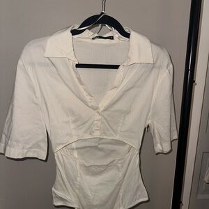 Zara white Johnny collar cutout body suit Sz medium